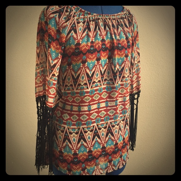 Stylish Sheer Blouse with Fringe Sleeves