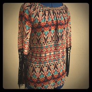 Stylish Sheer Blouse with Fringe Sleeves