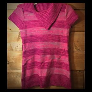 Pink/gray short sleeve sweater tunic