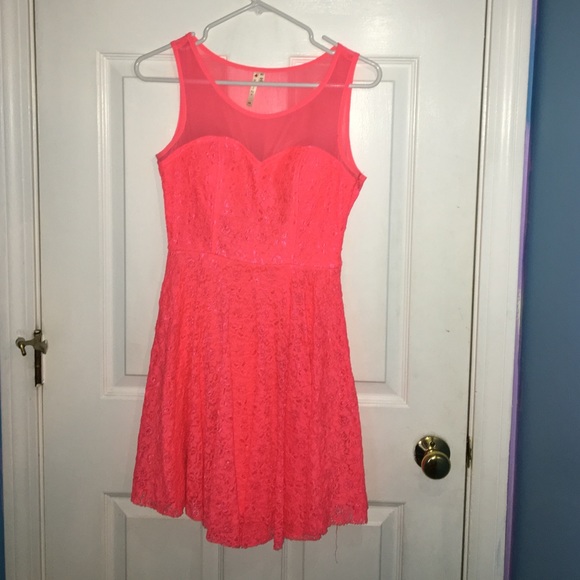 Neon pink lace dress