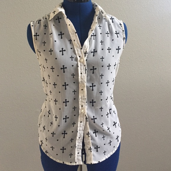 Sheer, Cream and Black Button Up Top