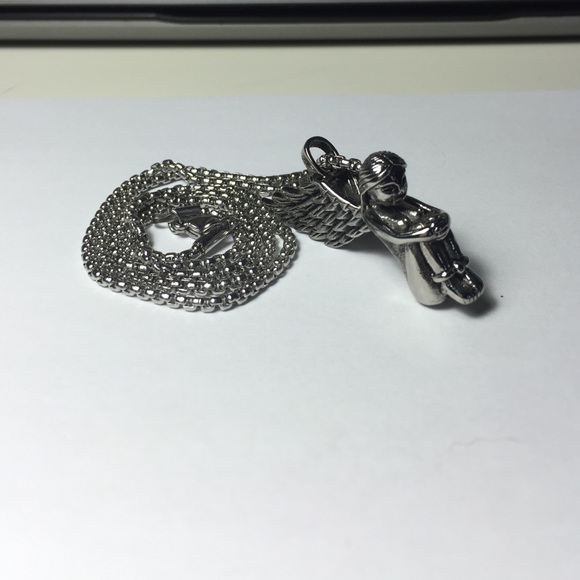 Stainless steel sideways Angel necklace - Picture 1 of 4