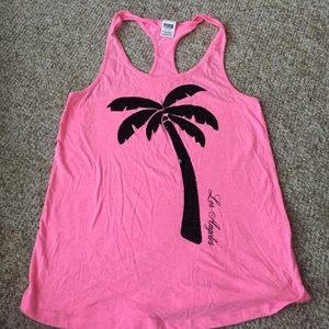 Pink with palm tree tank top