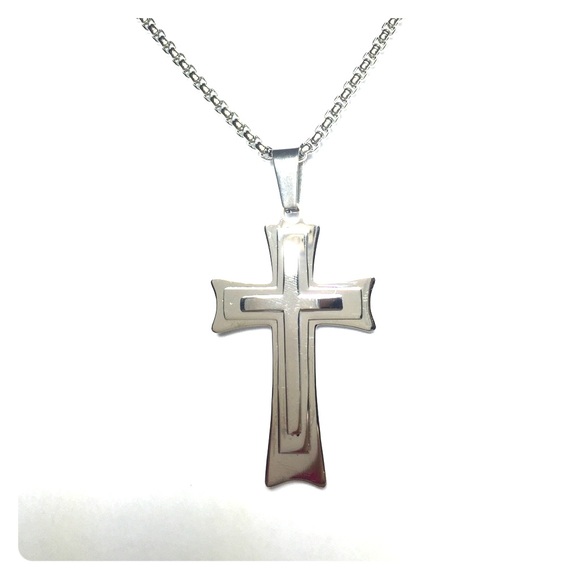 Stainless steel cross pendent + necklace chain