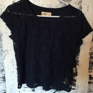 Navy blue lace in the front cotton back tee shirt.