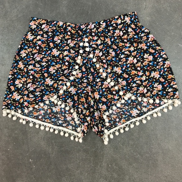 NEW Floral Printed Shorts with Tassel Balls