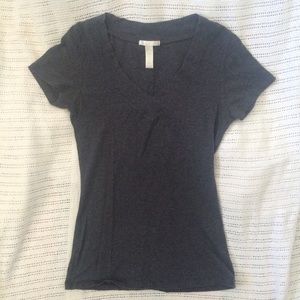 Marled Grey Fitted V-neck Tee