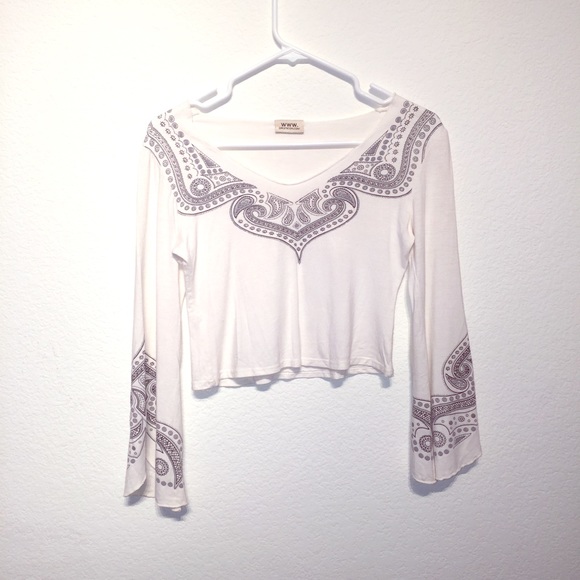 Cream midriff top with bell sleeves