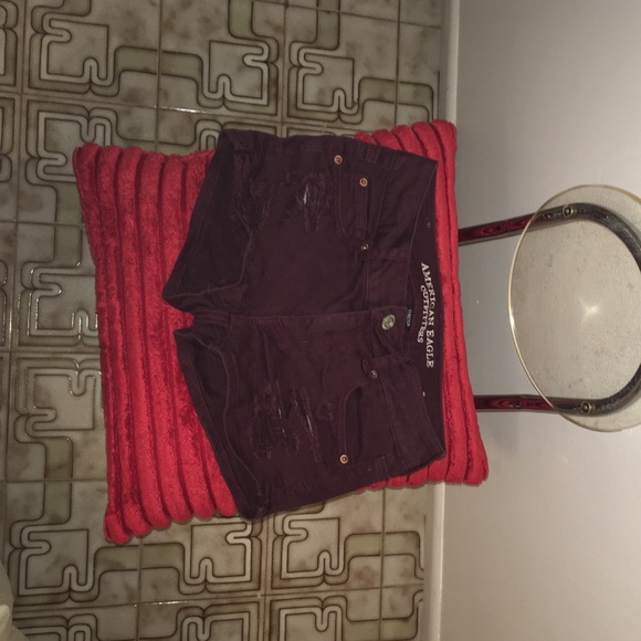 Burgundy ripped shorts