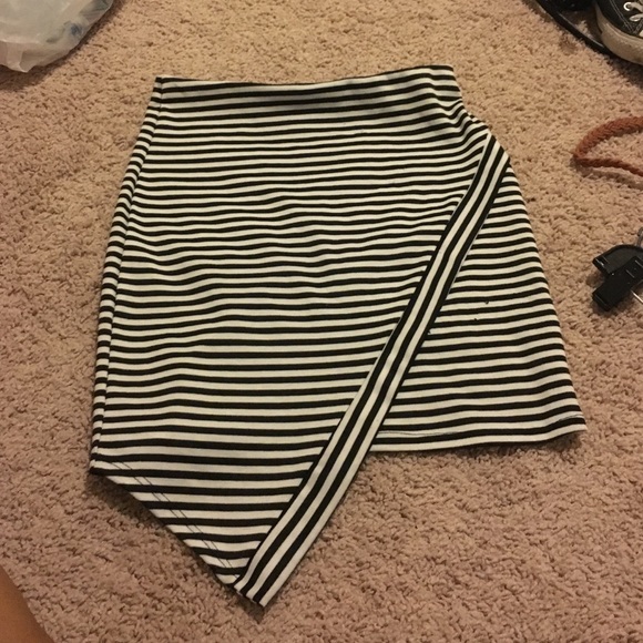 Asymmetrical striped black and white skirt