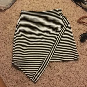 Asymmetrical striped black and white skirt