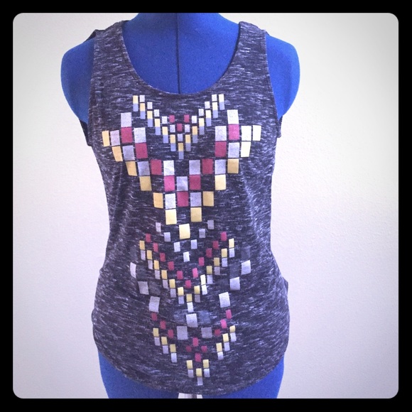 Patterned Charcoal Gray Tank Top