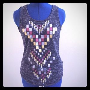 Patterned Charcoal Gray Tank Top