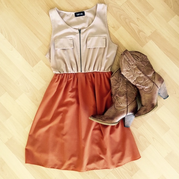 Fab'rik Tan & Burnt Orange Dress 🏈
