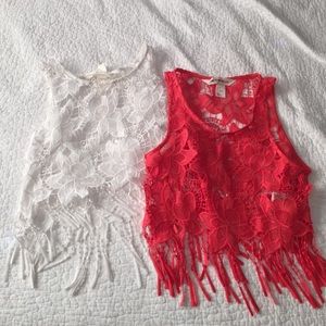 White and Red Flowered Crop Tops