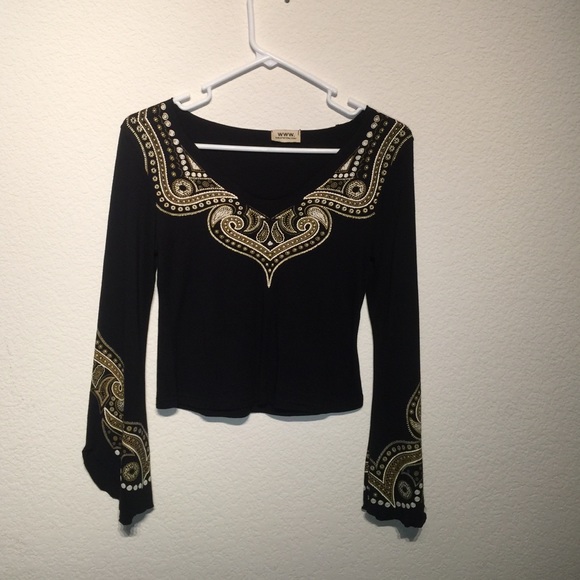 Black midriff top with bell sleeves