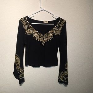 Black midriff top with bell sleeves