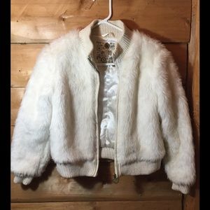 Children's Place faux white fur jacket.