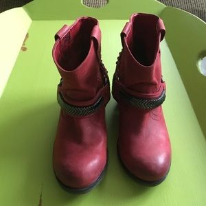 Red leather boots