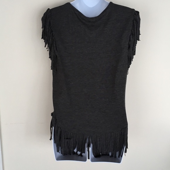 New Neiman Marcus Fringe Grey Sweater Top - Picture 2 of 4