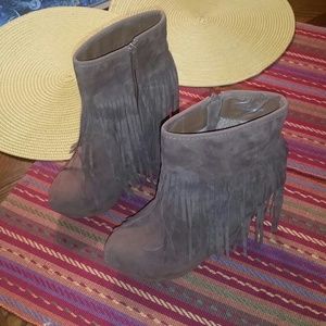 Dollhouse Fringe Hidden Wedge Ankle Boots