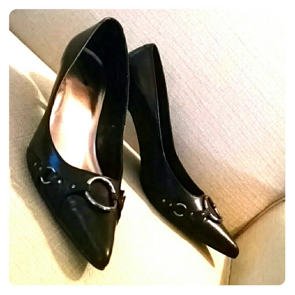 Black pointed toe B#+ch heels