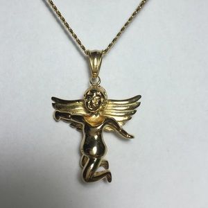 *SOLD*Stainless steel angel with chain &gold&