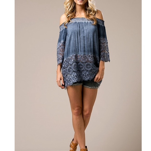 ‼️Clearance Denim Blue Crochet Tunic - Picture 4 of 5