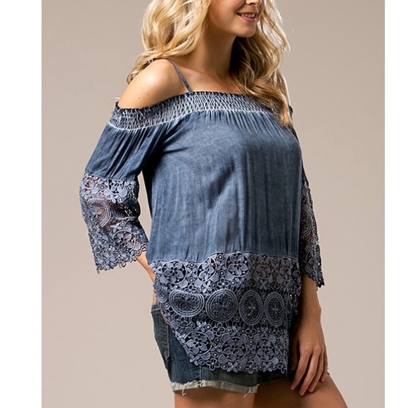 ‼️Clearance Denim Blue Crochet Tunic - Picture 2 of 5