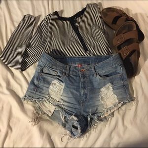 H&M Destroyed Cheeky Denim Shorts