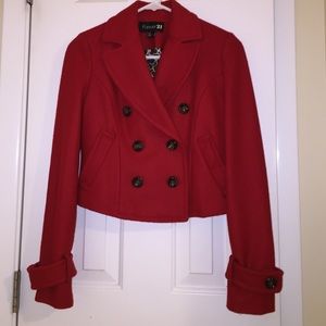 NWOT. Forever 21 red pea coat.