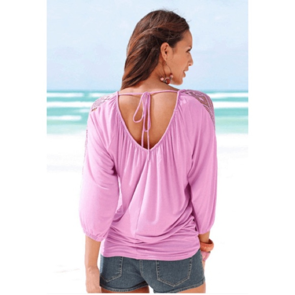 Three Quarter Sleeve Top Relaxed Fit Blouse