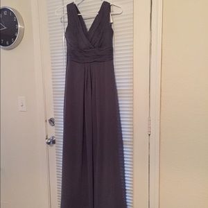 Bill Levkoff dark grey bridesmaid dress.