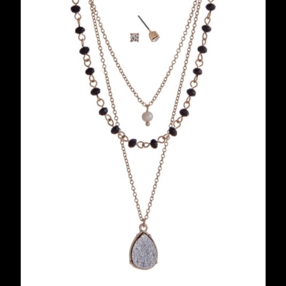 ☃ SILVER DRUZY TRIPLE NECKLACES/EARRINGS SET ☃ - Picture 2 of 3