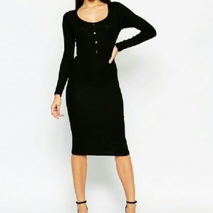 ASOS Rib Body Conscious Dress with Button Detail