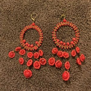 Red and gold chandelier earrings