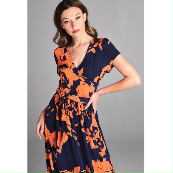 Navy and Coral Maxi Dress - Picture 2 of 4