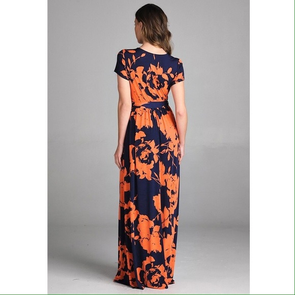 Navy and Coral Maxi Dress - Picture 4 of 4
