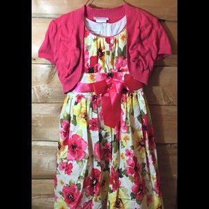 Summer pink floral sleeveless dress with shrug
