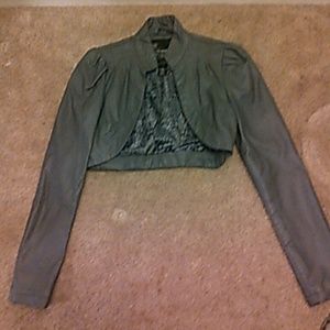 Gray long sleeve leather jacket