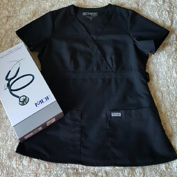 Grey's Anatomy Black V-neck Scrub Top