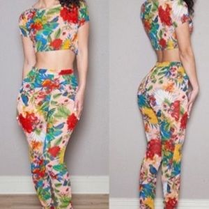 Floral Print 2 pc pants set with cropped top