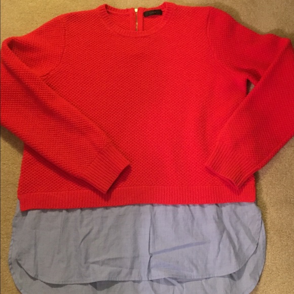 J Crew Red sweater with chambray attached shirt, L