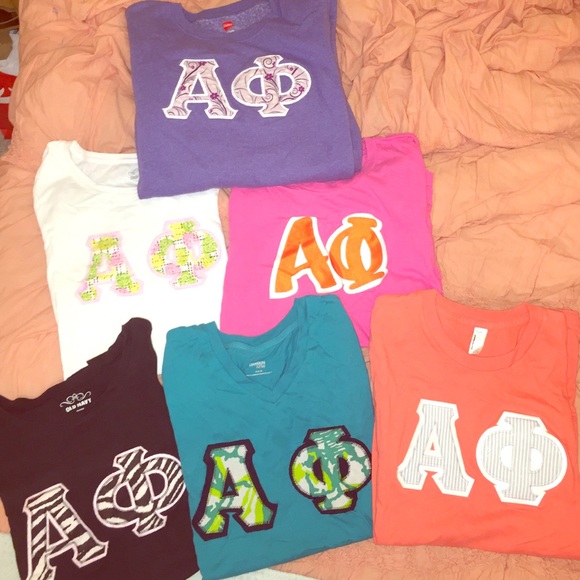 Bundle of Alpha Phi letter shirts and pullover