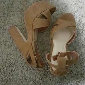 Tan suede platforms