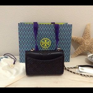 TORY BURCH - Black leather Fleming Mini Bag