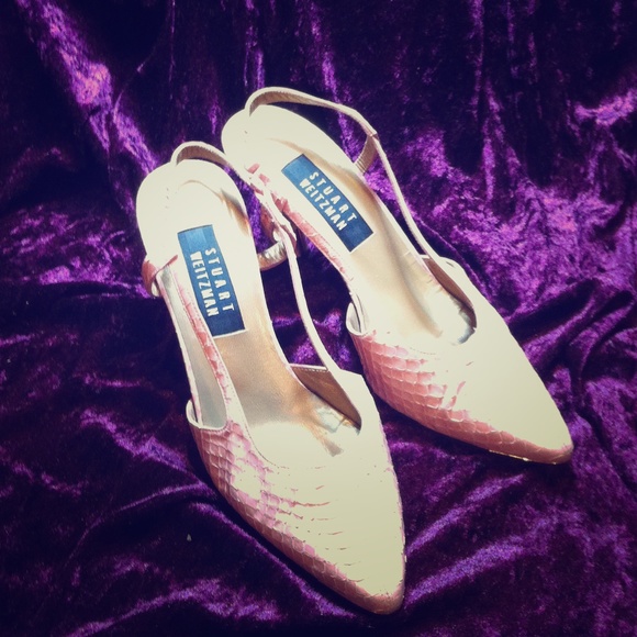 Stuart Weitzman pink snake skin pumps