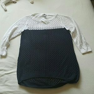 Blue and White Knitted Sweater