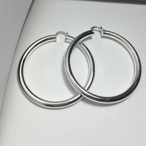 Large loop silver earring 3" diameter