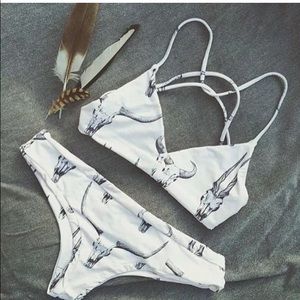 Skull bathing suit white gray string bikini